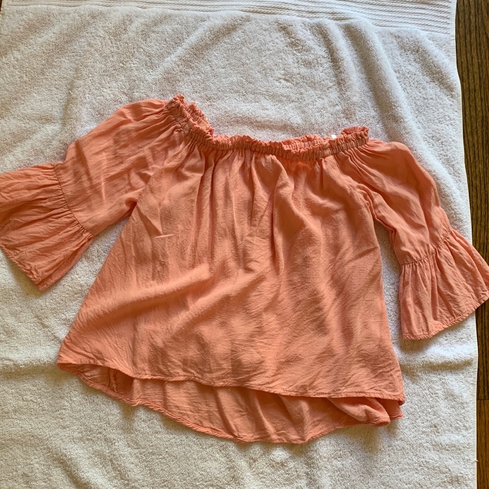 Peach off shoulder girls linen top